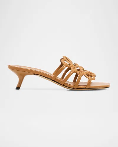 Loewe Petal Anagram Leather Caged Mule Sandals In Brown