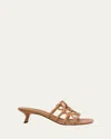 Loewe Petal Anagram Leather Caged Mule Sandals In Camel