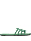 Loewe Petal Anagram Leather Flat Sandals In Green