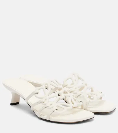 Loewe Petal Anagram Leather Caged Mule Sandals In White