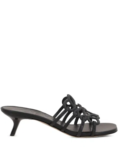 Loewe Petal Anagram Leather Caged Mule Sandals In Gray