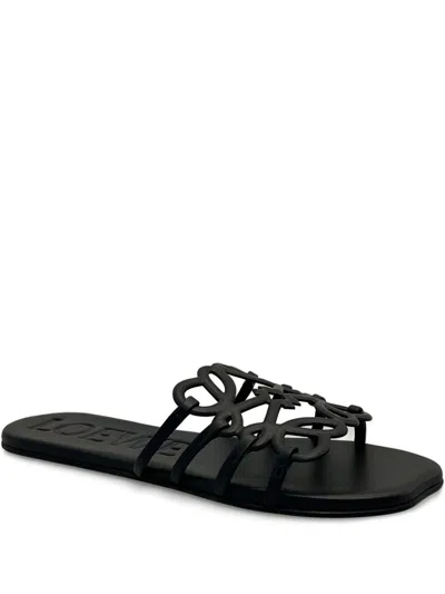 Loewe Petal Anagram Leather Sandals In Black