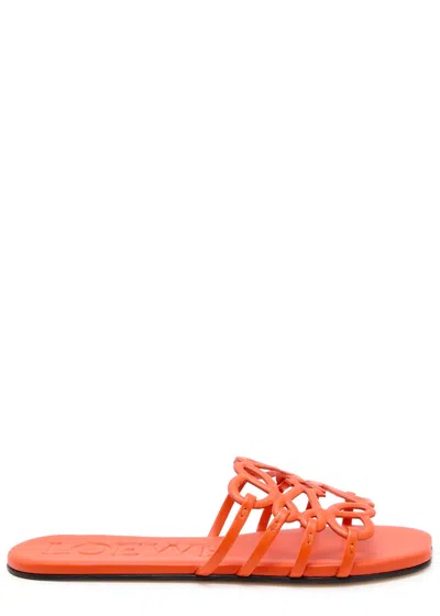 Loewe Petal Anagram Leather Sliders In Orange