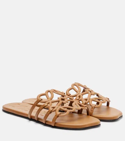Loewe Petal Anagram Leather Slides In Brown