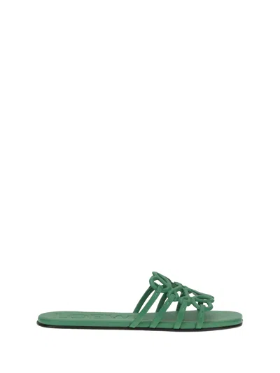 Loewe Petal Anagram Leather Flat Sandals In Green