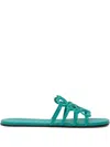 Loewe Petal Anagram Leather Flat Sandals In Green