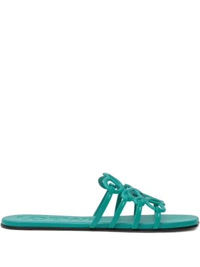 Loewe Petal Anagram Leather Flat Sandals In Turquoise
