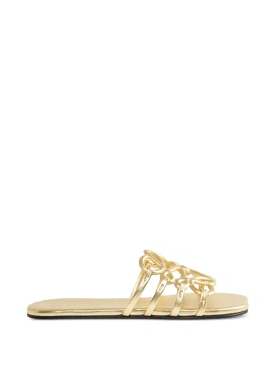 Loewe Petal Anagram Slide In Laminated Lambskin In Gold