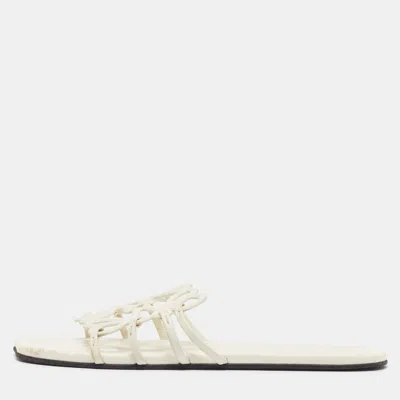 Pre-owned Loewe Petal Anagram Size 41 Off White Leather Flat Slide