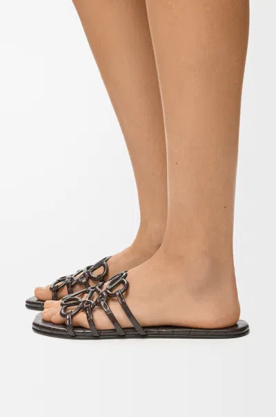 Loewe Women's Petal Anagram Croc-embossed Leather Slides In Brown