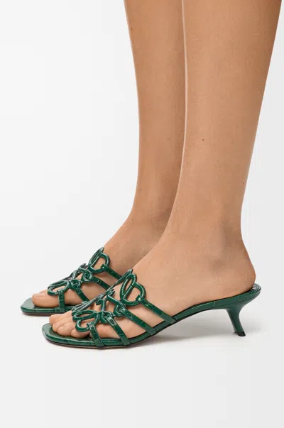 Loewe Petal Anagram Slide In Croc-embossed Leather Skin Size: 41 For Woman In Green