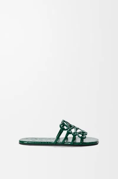 Loewe Petal Anagram Slide In Croc-embossed Leather Skin Size:35 For Woman In Emerald Green