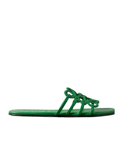 Loewe Petal Anagram Slide In Soft Calfskin In Green