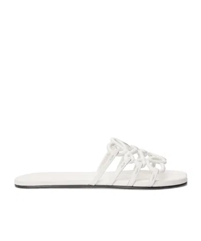 Loewe Petal Anagram Metallic Leather Slide Sandals In Silver