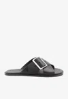 Loewe Sandalo Piatto Petal Belt In Pelle Di Vitello Conciata Al Vegetale In Black