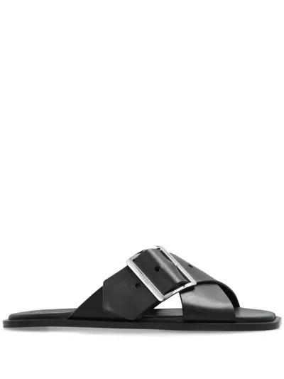 Loewe Sandalo Piatto Petal Belt In Pelle Di Vitello Conciata Al Vegetale In Black