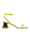 Loewe Petal Brush Heel Sandal In Patent Lambskin In Yellow