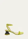Loewe Petal Brush Patent Ankle-strap Sandals In Lime