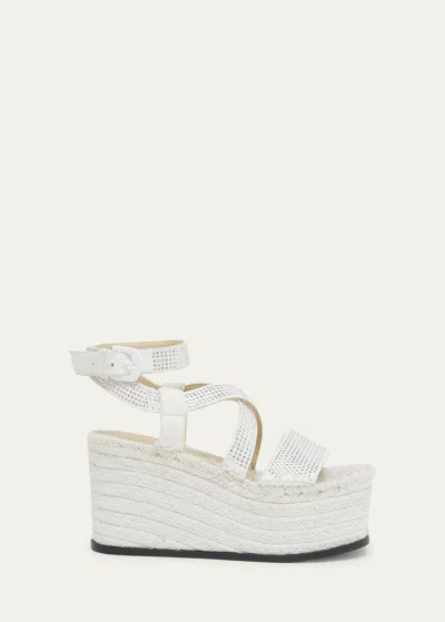 Loewe Petal Crystal Leather Platform Espadrilles In Almost Optic