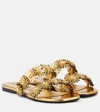 Loewe Petal Flower Sandal In Calfskin And Crystals In Gold