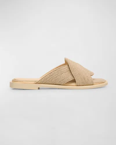 Loewe Petal Jute Flat Slide Sandals In Natural