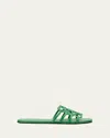 Loewe Petal Anagram Leather Flat Sandals In Green