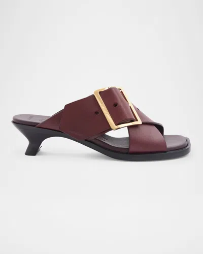 LOEWE PETAL LEATHER BUCKLE SLIDE SANDALS