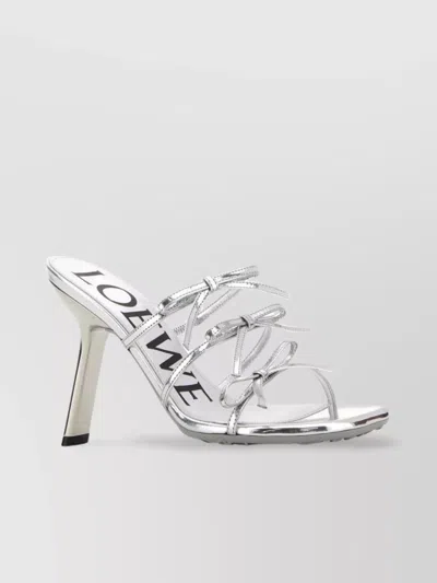 Loewe Petal Leather Mules Metallic Finish In Silver