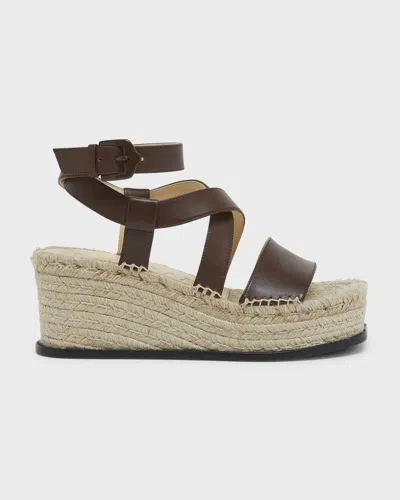 Loewe Petal Leather Platform Espadrille Sandals In Brown