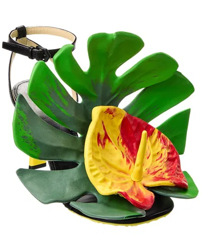 Loewe Petal Monstera Leather Sandals In Black