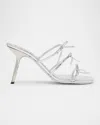 Loewe Petal Leather Mules Metallic Finish In Silver