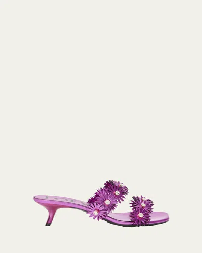 LOEWE PETAL METALLIC FLOWERS SLIDE SANDALS