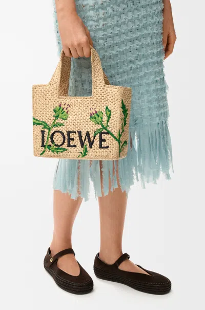 Loewe Small  Font Tote In Raffia For Woman In Green