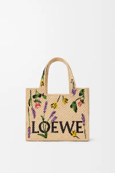 Loewe Font Flowers Small Raffia Tote Bag In Beige