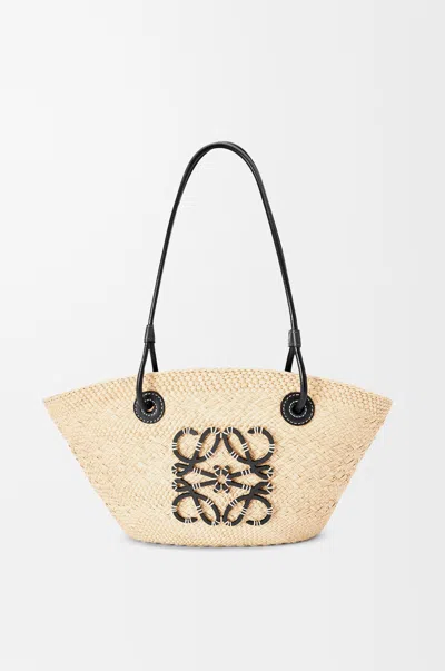 Loewe Small Anagram Basket Bag In Iraca Palm And Leather Skin For Woman In Neutral
