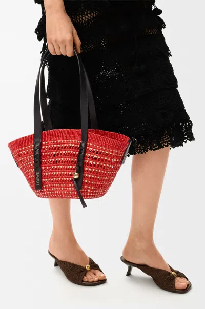 Loewe Small Braid Basket In Iraca Palm And Leather Skin For Woman In Red