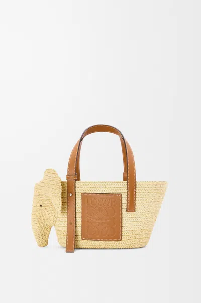 Loewe Small Elephant Basket In Raffia And Leather Skin For Woman In Brown
