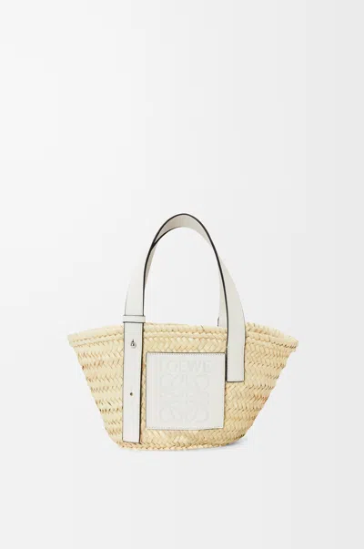Loewe Small Basket Bag In Palm Leaf And Leather Skin For Woman In Neutral