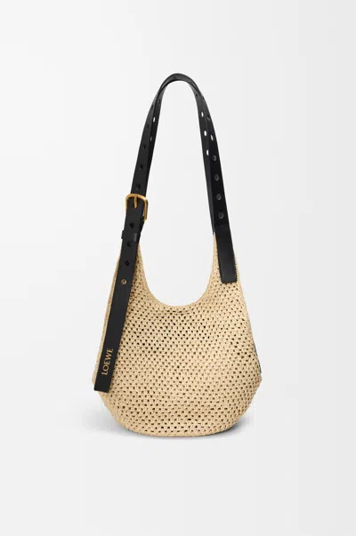 Loewe Small Punch Hole Hobo In Raffia And Leather Skin For Woman In Neutral