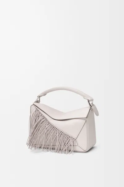 Loewe Fringe Small Puzzle Bag In Classic Leather Skin For Woman In White