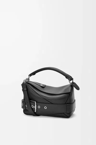 Loewe Small Puzzle Biker Bag In Shiny Leather Skin For Woman In Black