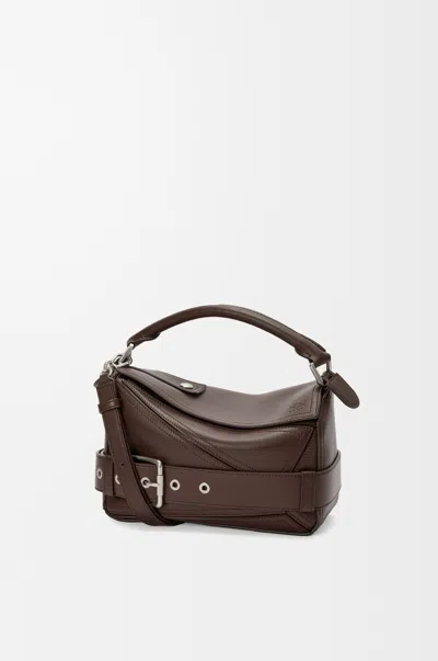 Loewe Small Puzzle Biker Bag In Shiny Leather Skin For Woman In Brown