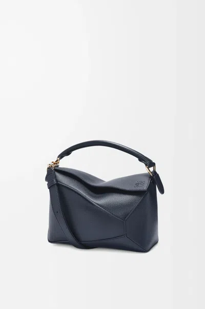 Loewe Small Puzzle Edge Bag In Soft Grained Leather Skin For Woman In Blue