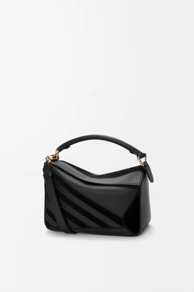 Loewe Small Puzzle Bag In Classic Leather Skin And Suede For Woman In Black