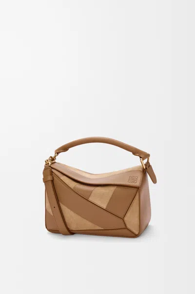 Loewe Small Puzzle Bag In Classic Leather Skin And Suede For Woman In Brown