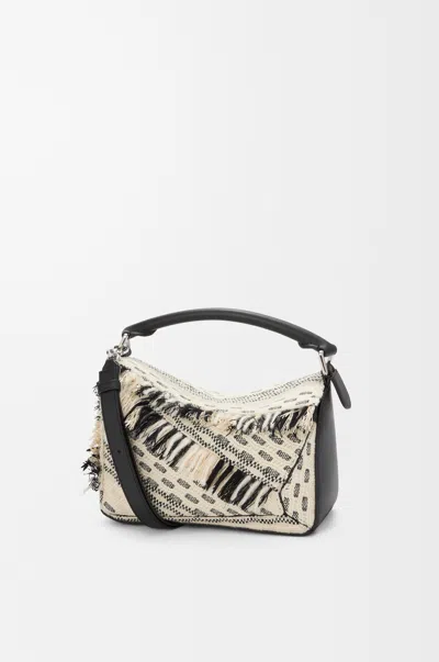 Loewe X Albers Puzzle Small Fringe Shoulder Bag In Woven Textile In Neutral