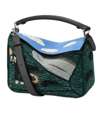 Loewe X Louis Wain Futurist Cat Puzzle Tote Bag In Green