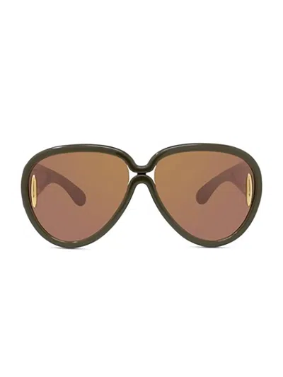 Loewe Pilot Mask Sunglasses In Green/brown Mirrored Solid