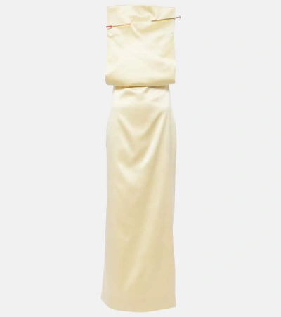 Loewe Pin Paneled Satin Gown In Yellow