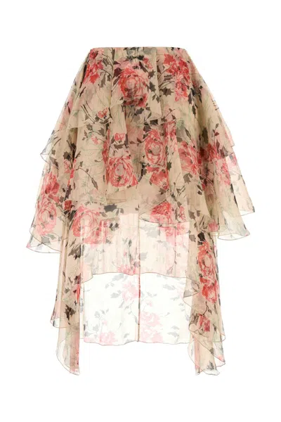Loewe Womens Multicolor Floral-print Ruffled Tiered Silk Mini Skirt